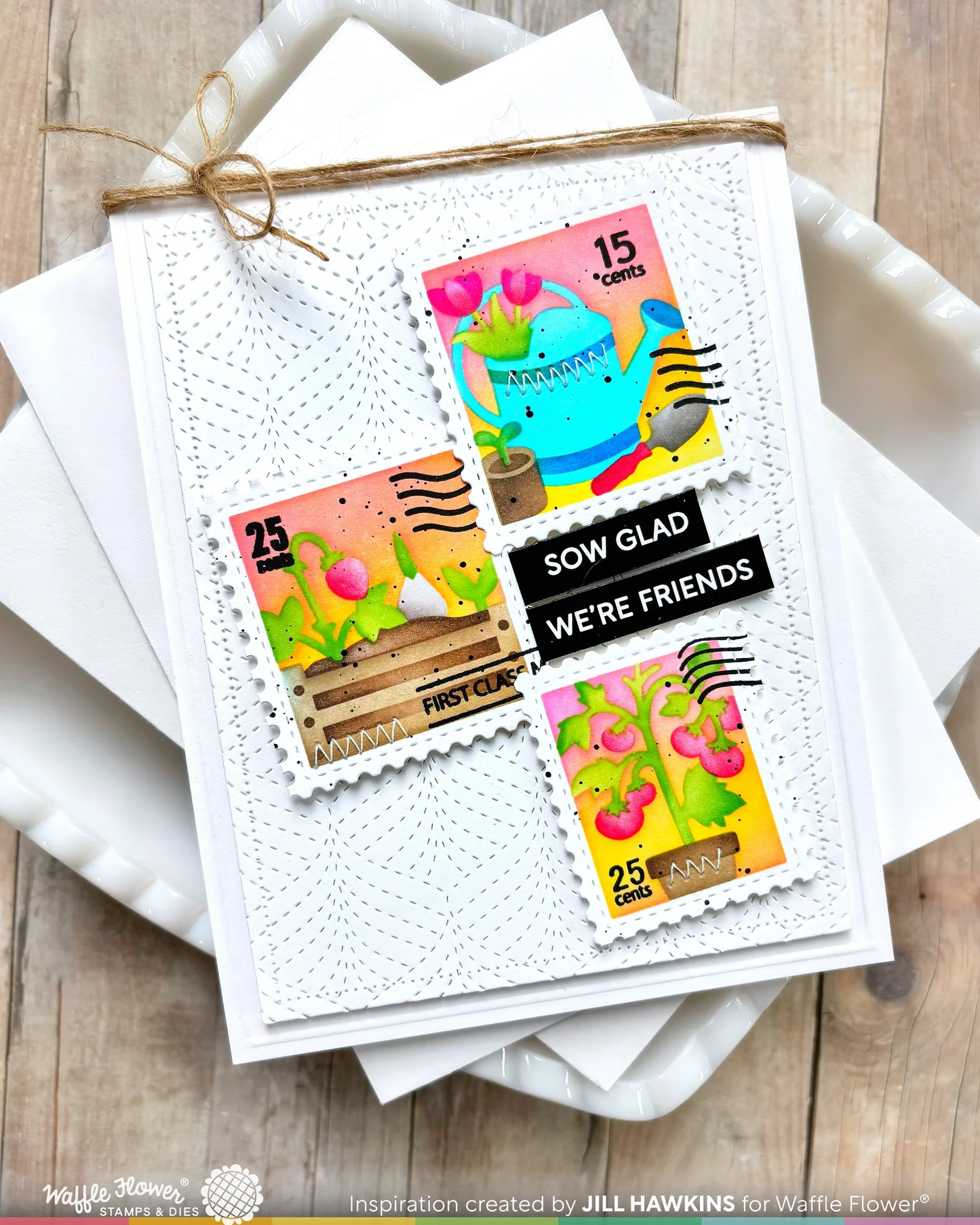 Waffle Flower - Postage Collage - Gardening Stencil