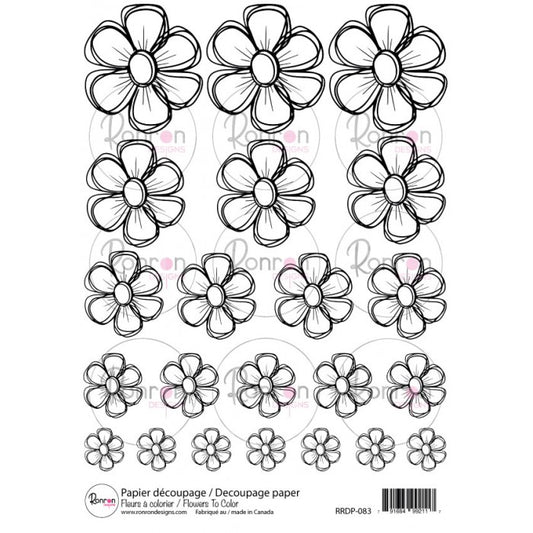 RonRon Designs - Rice Paper - Flowers To Colour