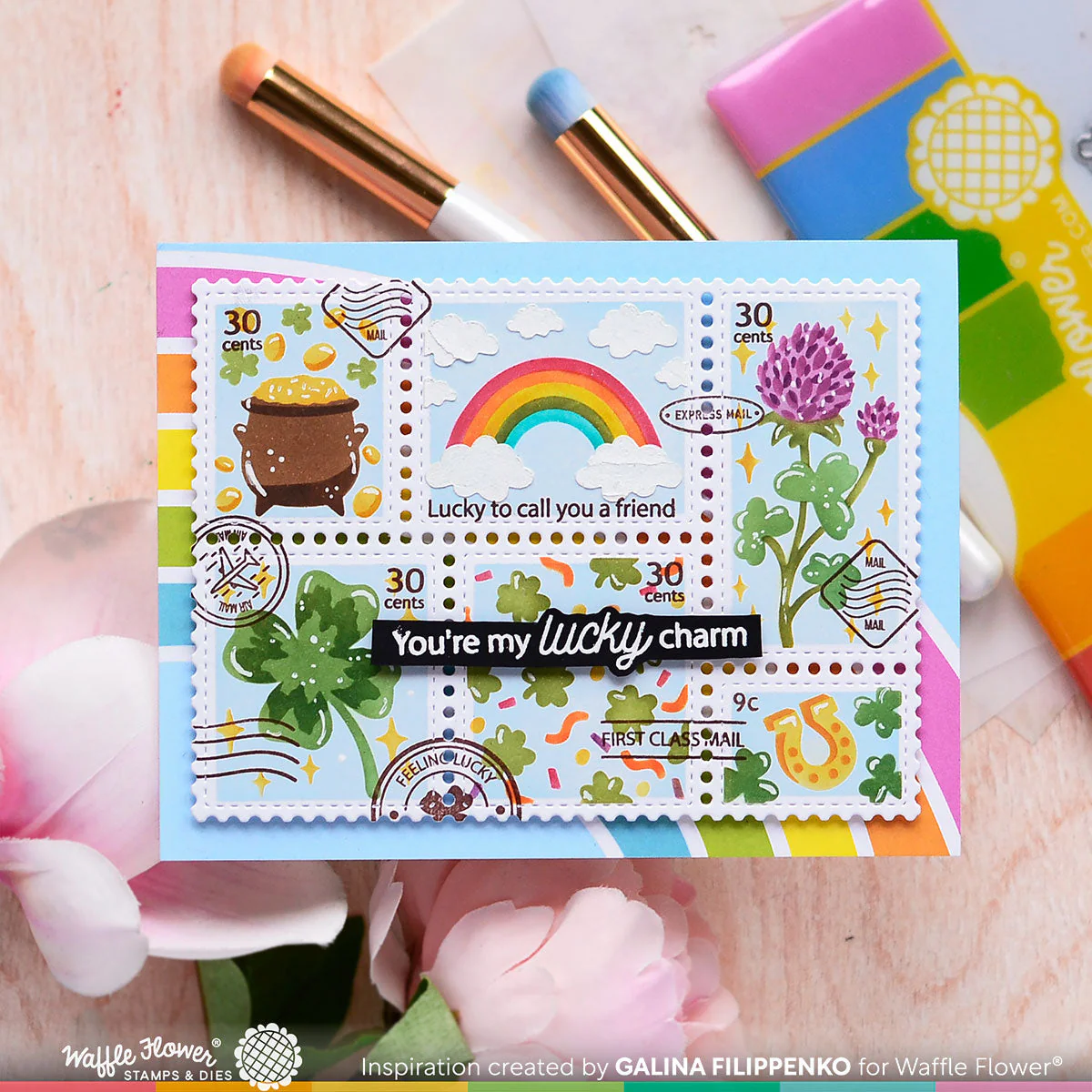 Waffle Flower - Postage Collage - Lucky Stamp Set