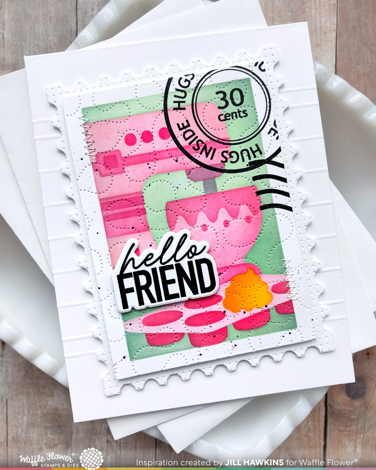 Waffle Flower - Nesting Postage Collage - Baking Fun Stencil