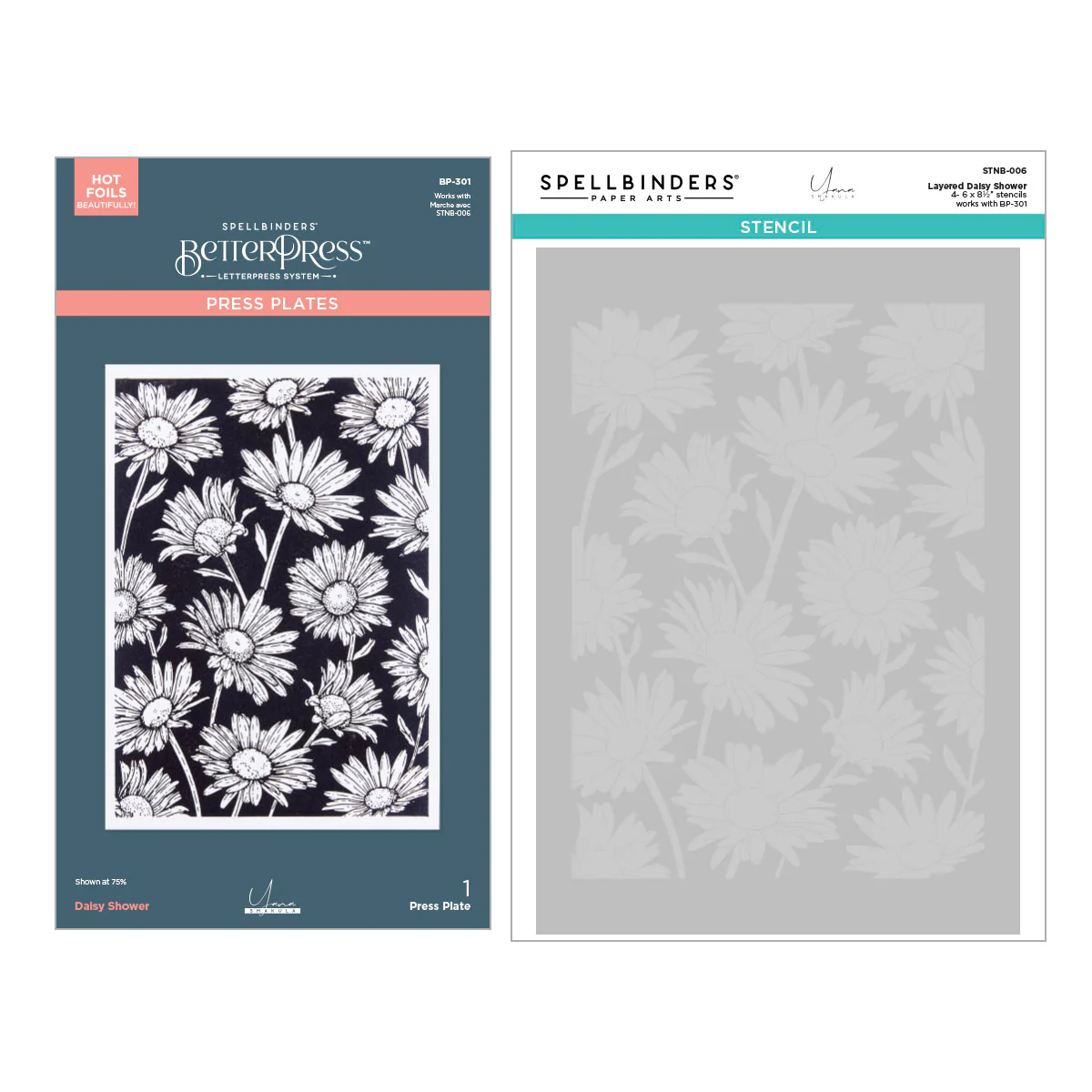 Spellbinders - BetterPress - Diasy Shower Press Plate & Stencil Bundle