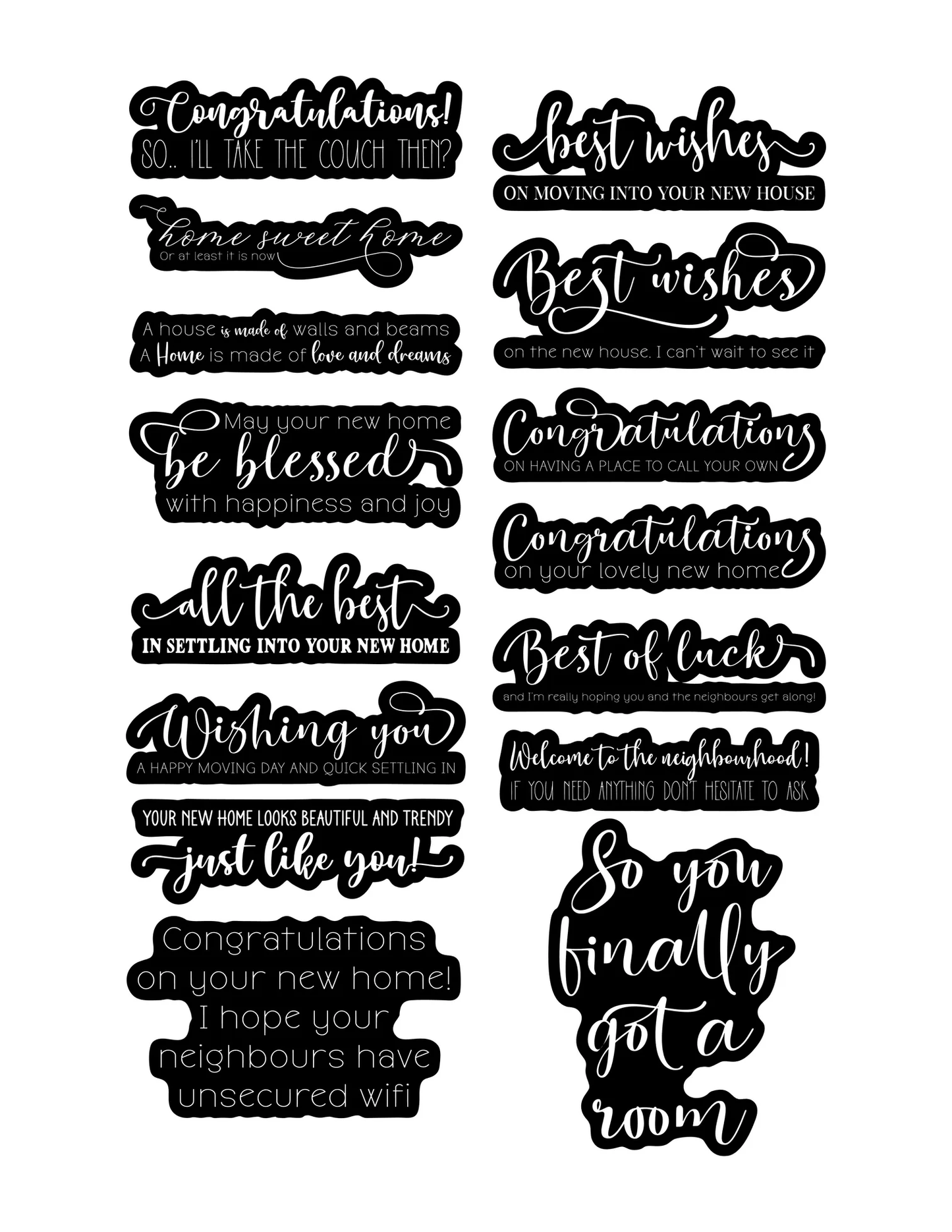 Simply Stated - Ephemera Pack - New Home Reverse Sentiments