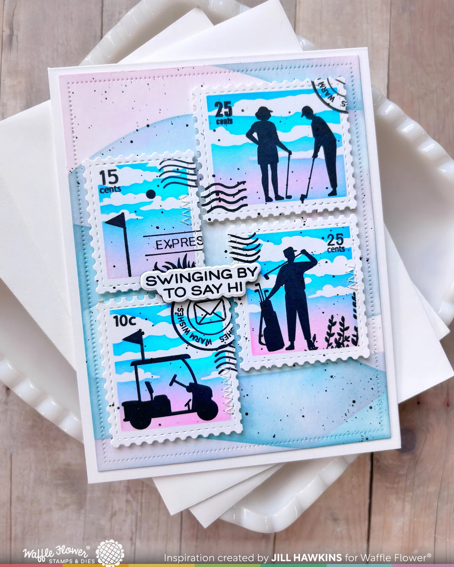 Waffle Flower - Postage Collage - Airmail Stencil