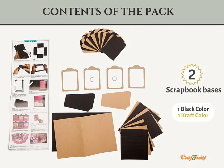 CrafTreat - Blank Precut Album Base - Book Box Shaker Tag: Black & Kraft