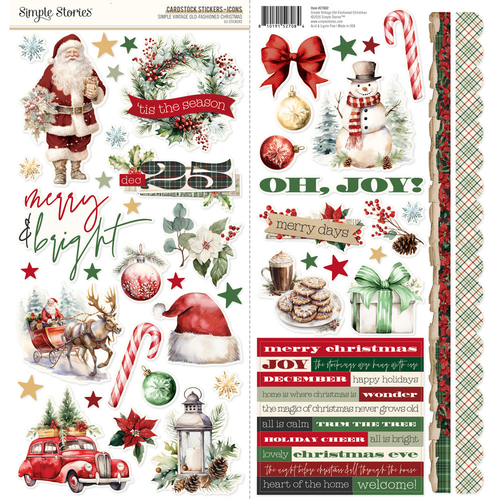 Simple Stories - Simple Vintage Old-Fashioned Christmas - Cardstock Stickers: Icons