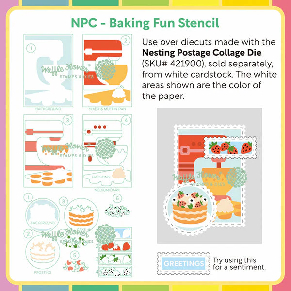 Waffle Flower - Nesting Postage Collage - Baking Fun Stencil