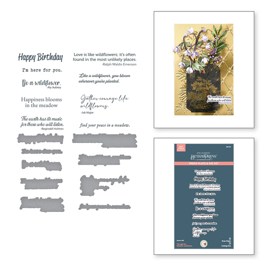 Spellbinders - BetterPress - Through the Meadow Sentiments Press Plate & Die Bundle