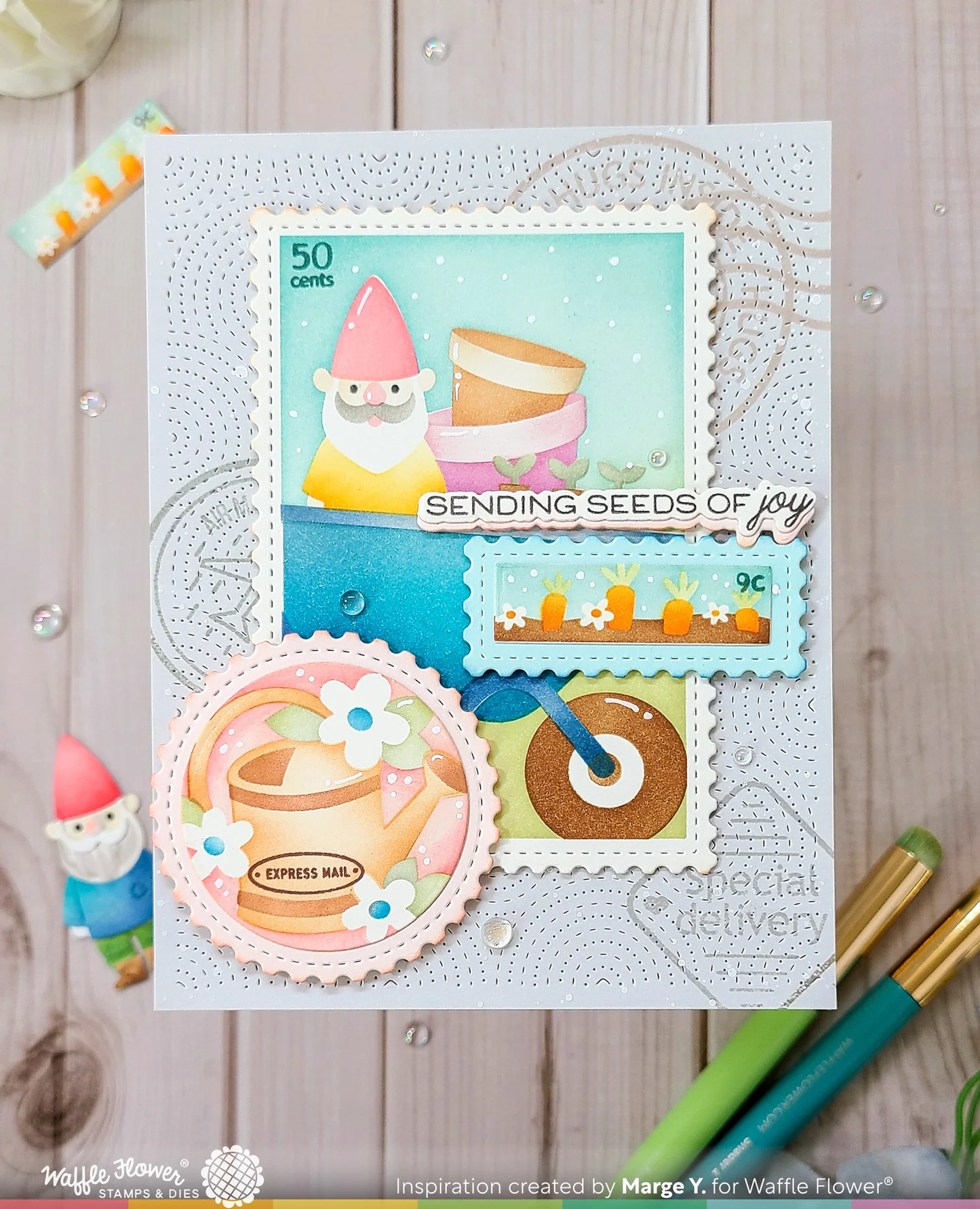 Waffle Flower - Nesting Postage Collage - Gardening Stencil