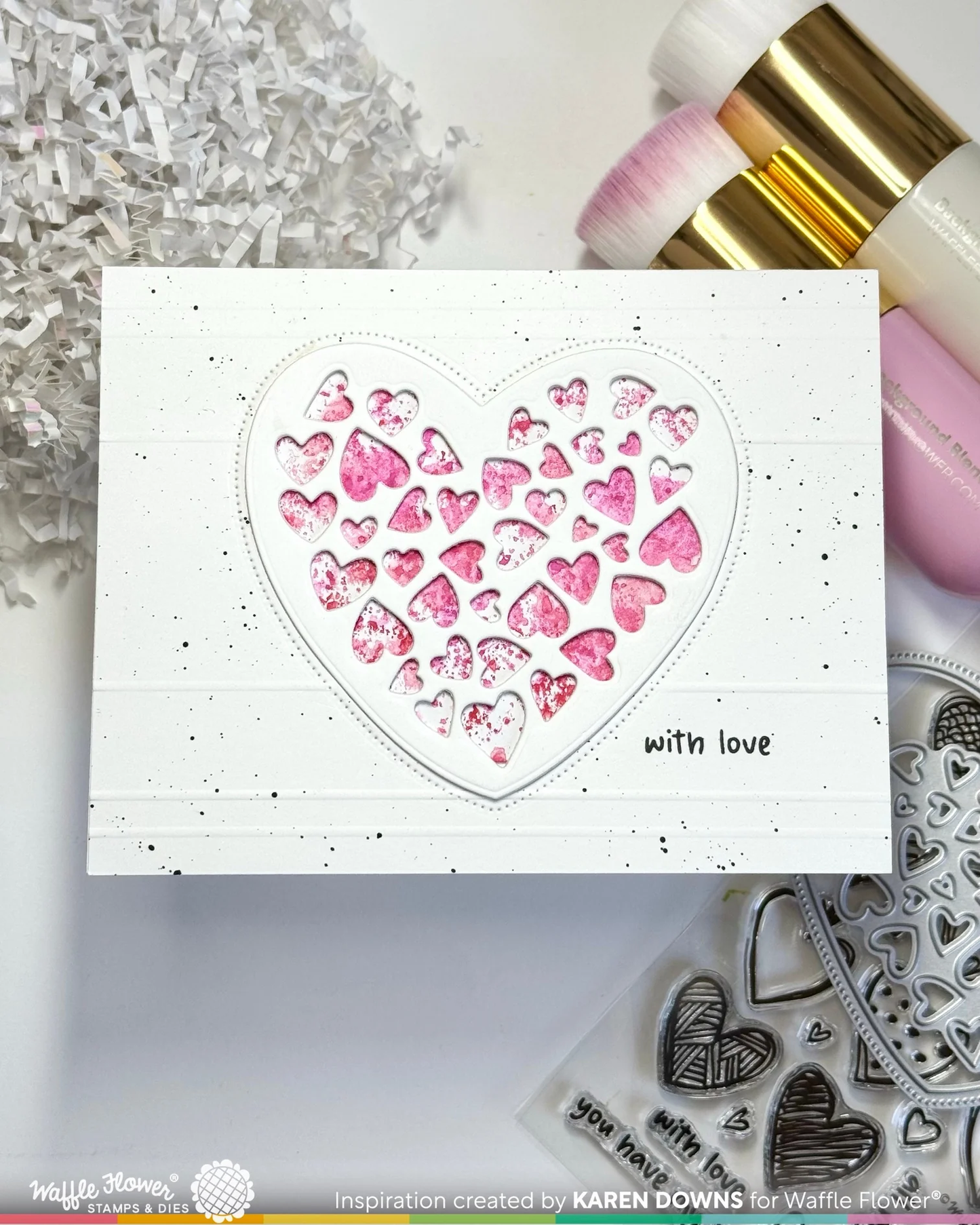 Waffle Flower - Inlaid Hearts Die-n-stencil & Stamp Bundle