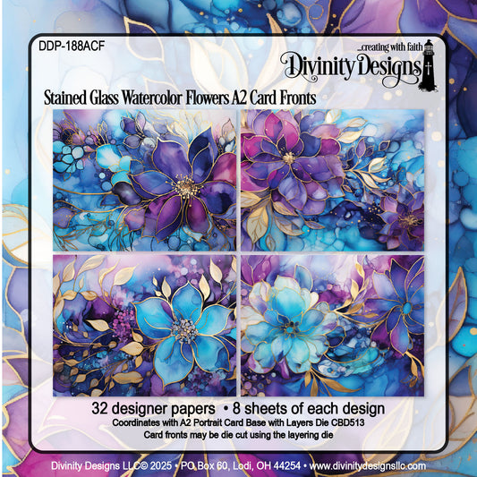 Divinity Designs - A2 Card Fronts - Stained Glass Watercolor Flowers
