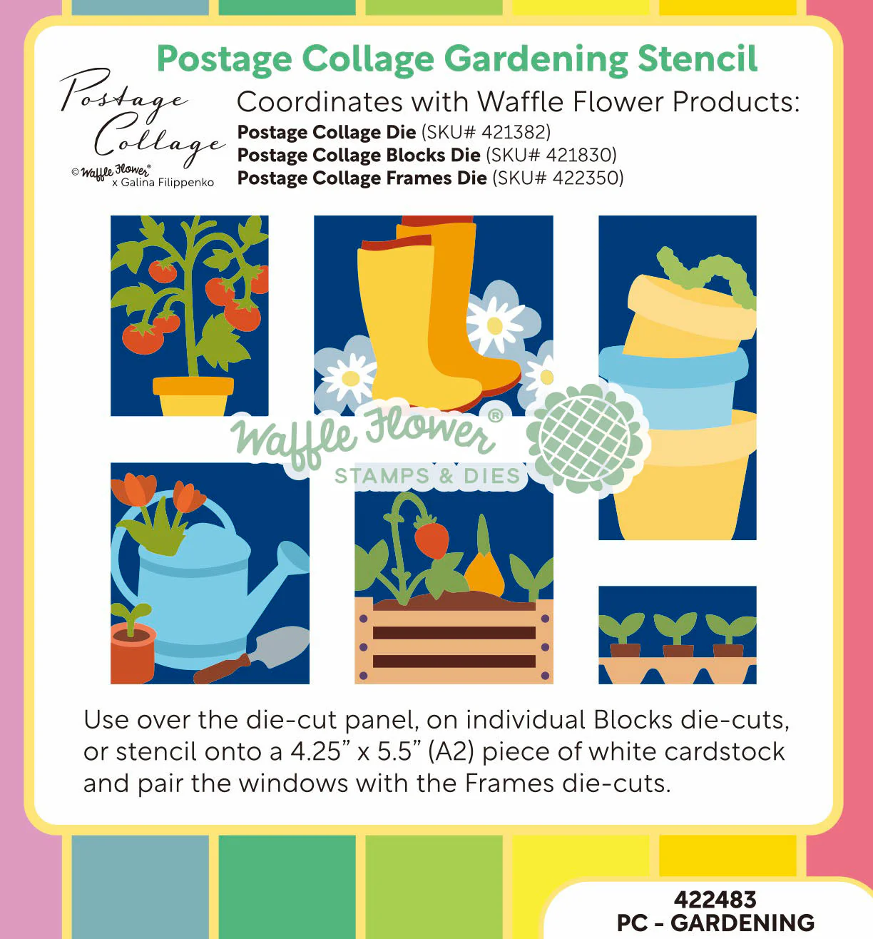 Waffle Flower - Postage Collage - Gardening Stencil