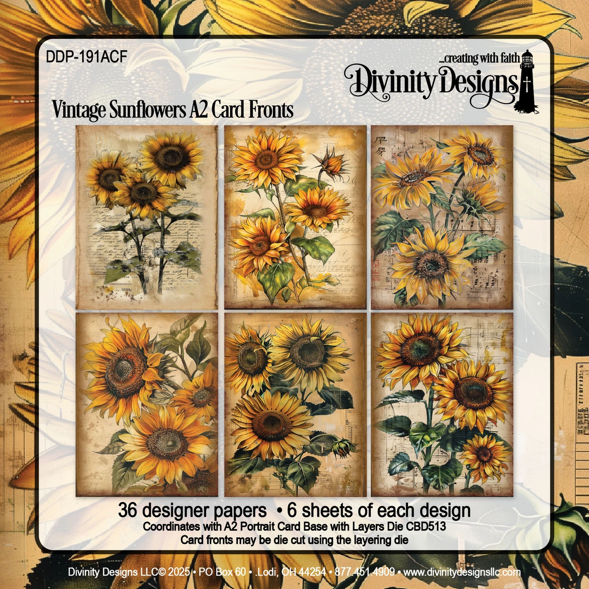 Divinity Designs - A2 Card Fronts - Vintage Sunflowers