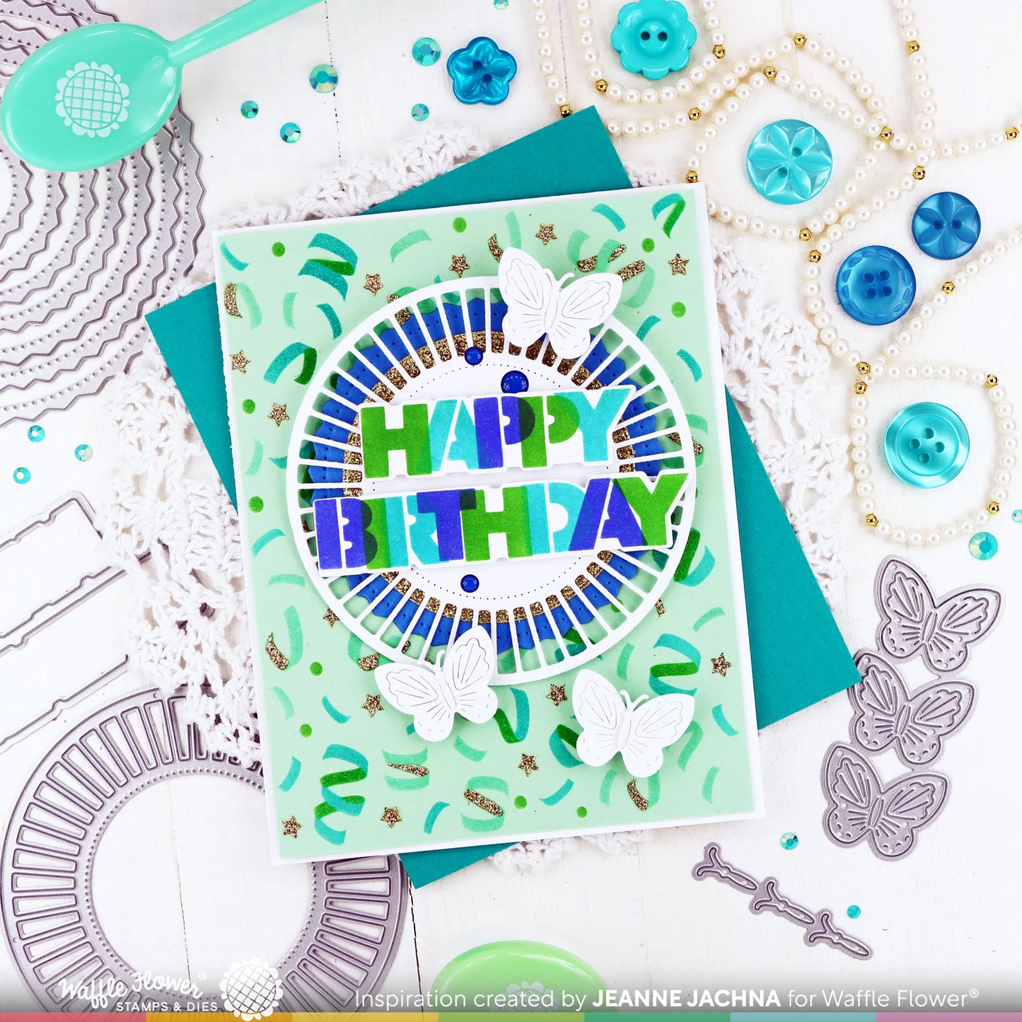 Waffle Flower - Overlapping Happy Birthday Die-n-stencil Bundle