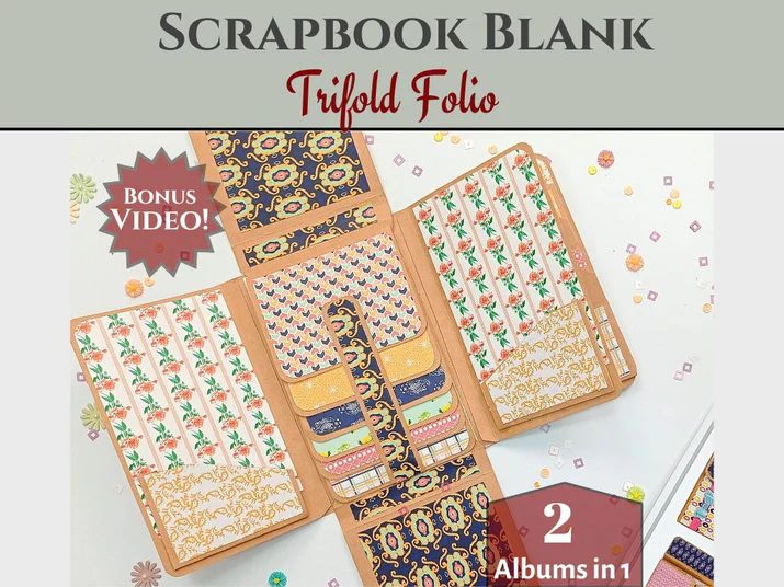 CrafTreat - Blank Precut Album Base - TriFold Folio Wallet: Black & Kraft