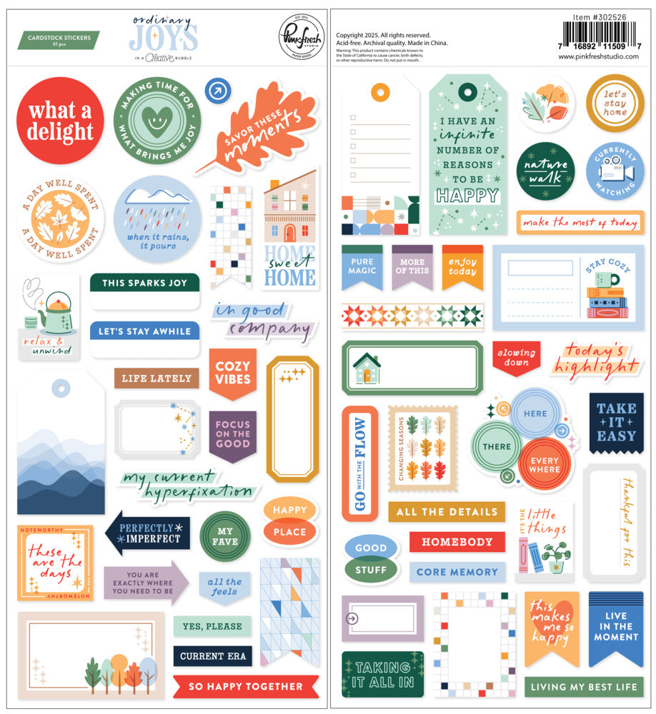 Pinkfresh - Ordinary Joys - Cardstock Stickers