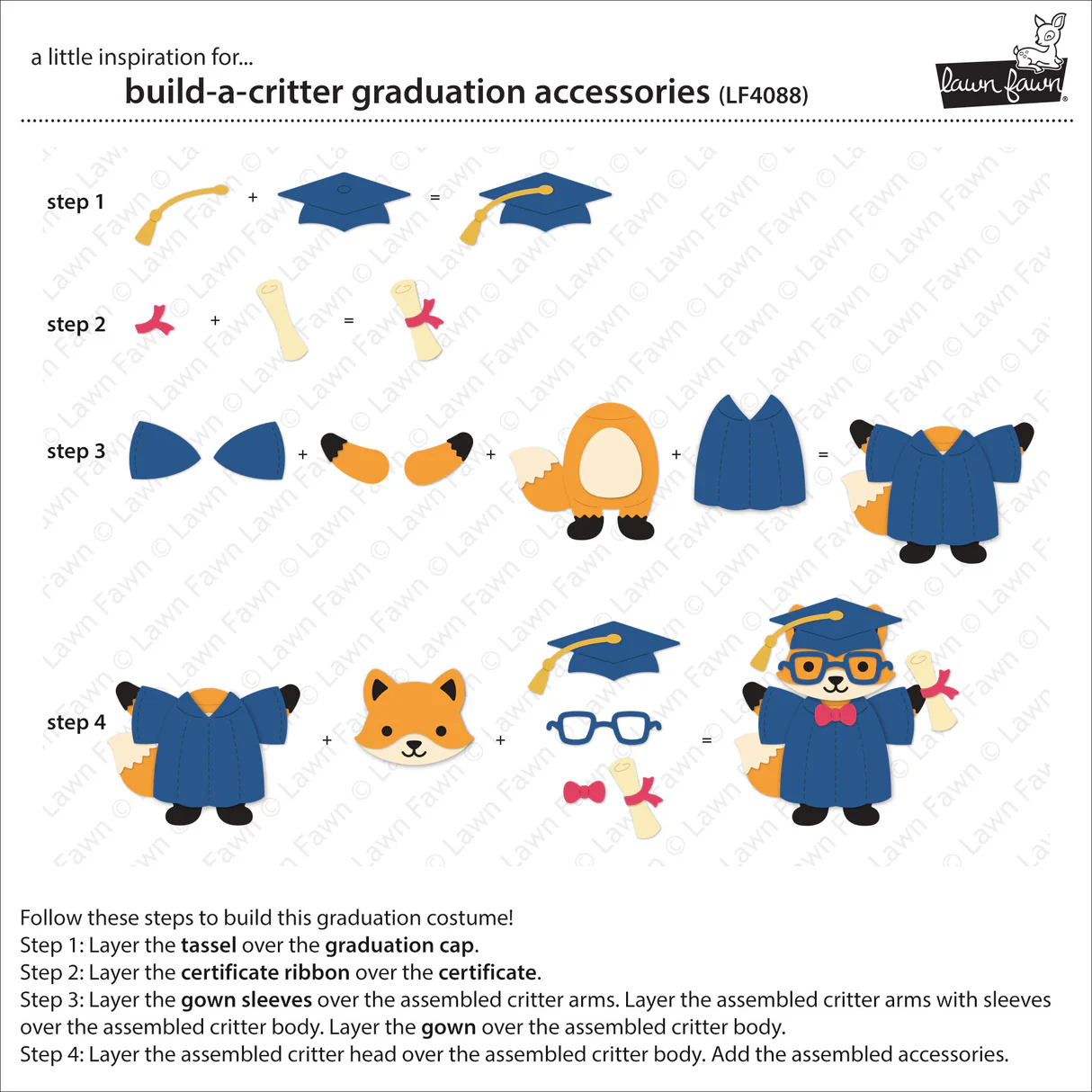 Lawn Fawn - Build-A-Critter Graduation Accessories Die Set