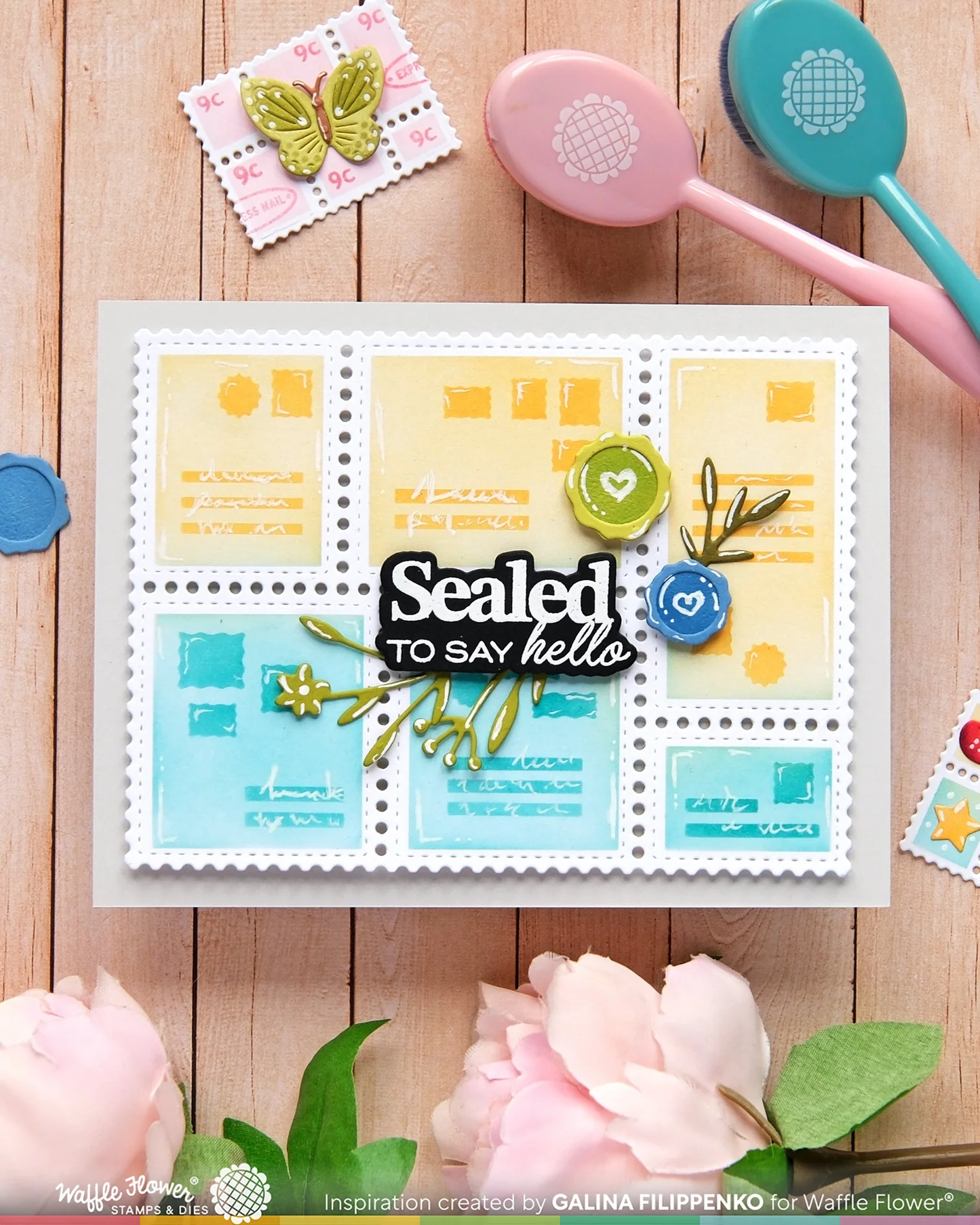 Waffle Flower - Postage Collage - Mini Seals Stamp & Die Bundle