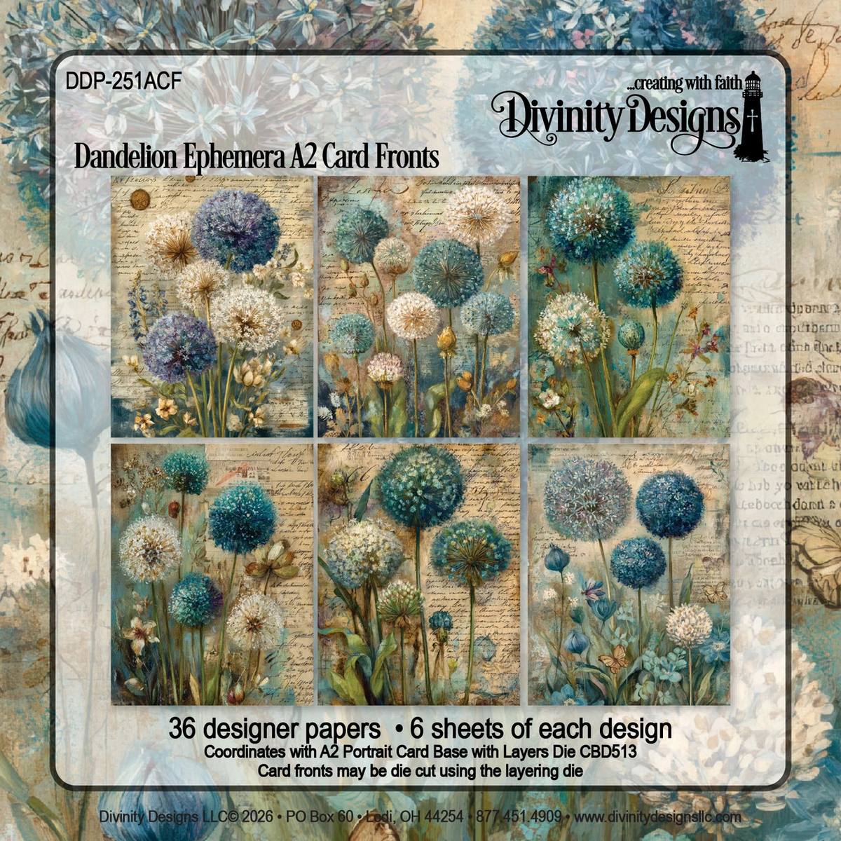 Divinity Designs - A2 Card Fronts - Dandelion Ephemera