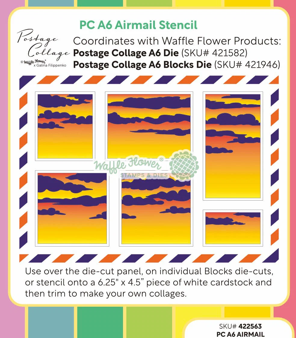 Waffle Flower - Postage Collage - A6 Airmail Stencil