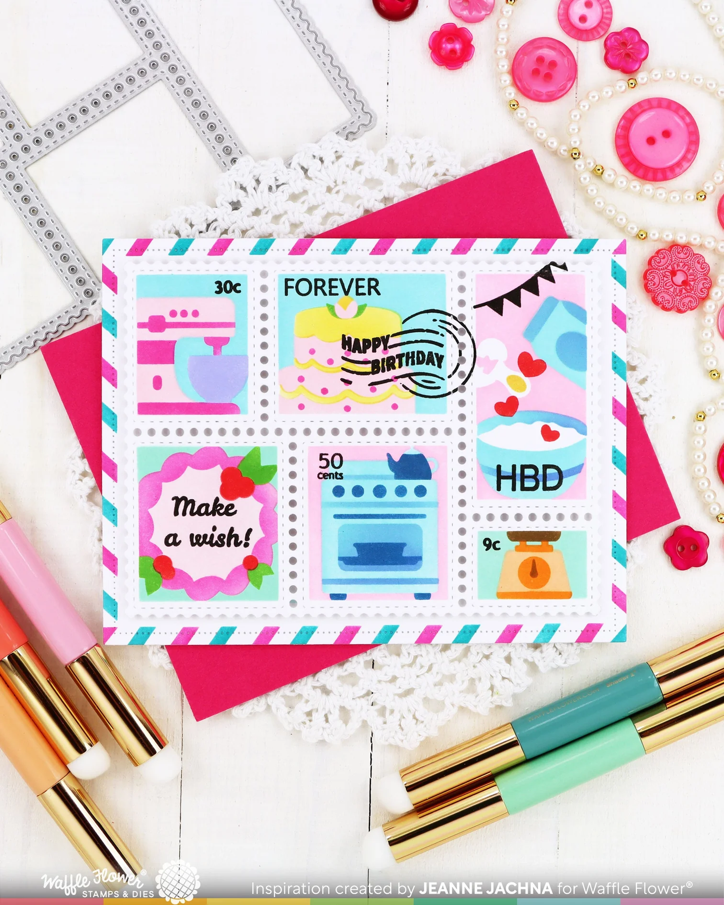Waffle Flower - Postage Collage - Piped Letters Stamp Set