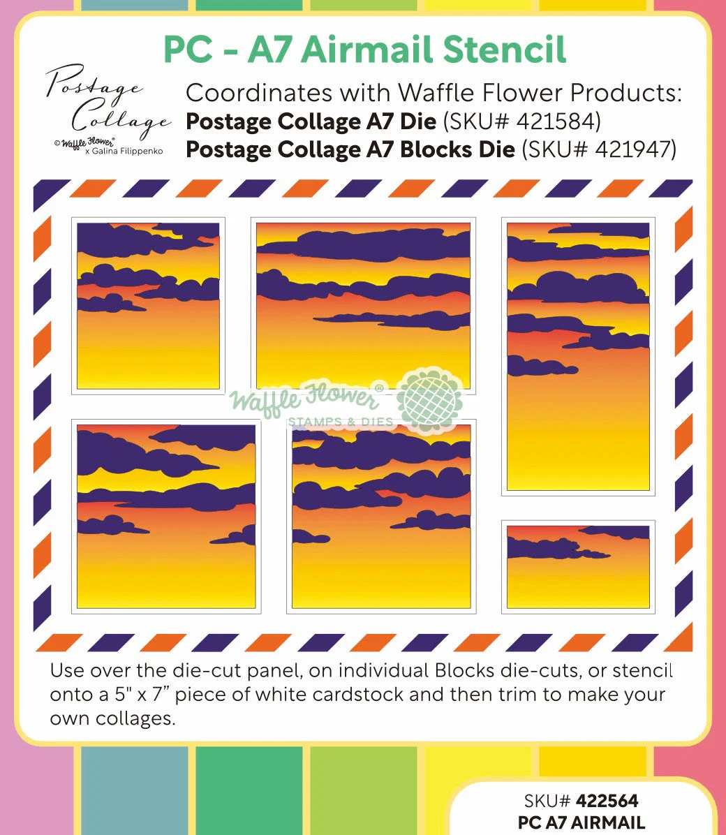 Waffle Flower - Postage Collage - A7 Airmail Stencil