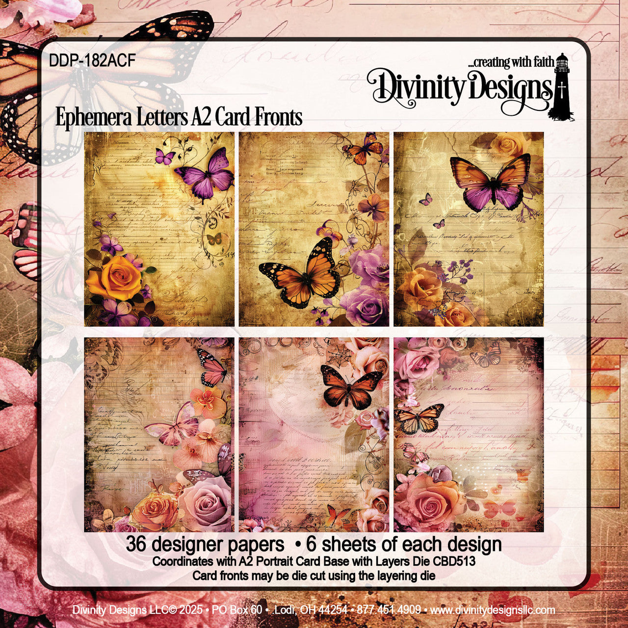 Divinity Designs - A2 Card Fronts - Ephemera Letters