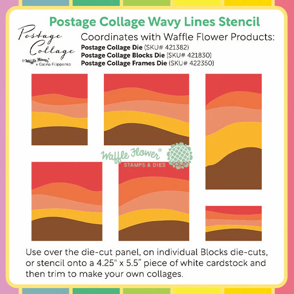 Waffle Flower - Postage Collage - A2 Wavy Lines Stencil Set