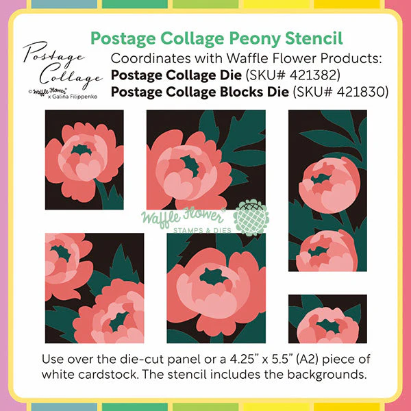 Waffle Flower - Postage Collage - Peony Stencil