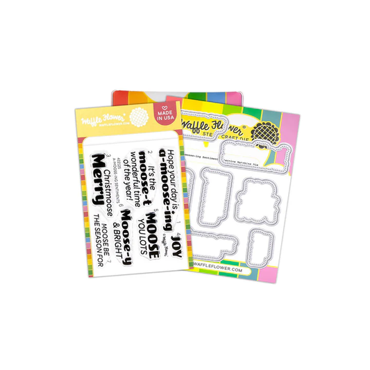 ***PRE-ORDER*** Waffle Flower - A-moose-ing Sentiments Stamp & Die Bundle