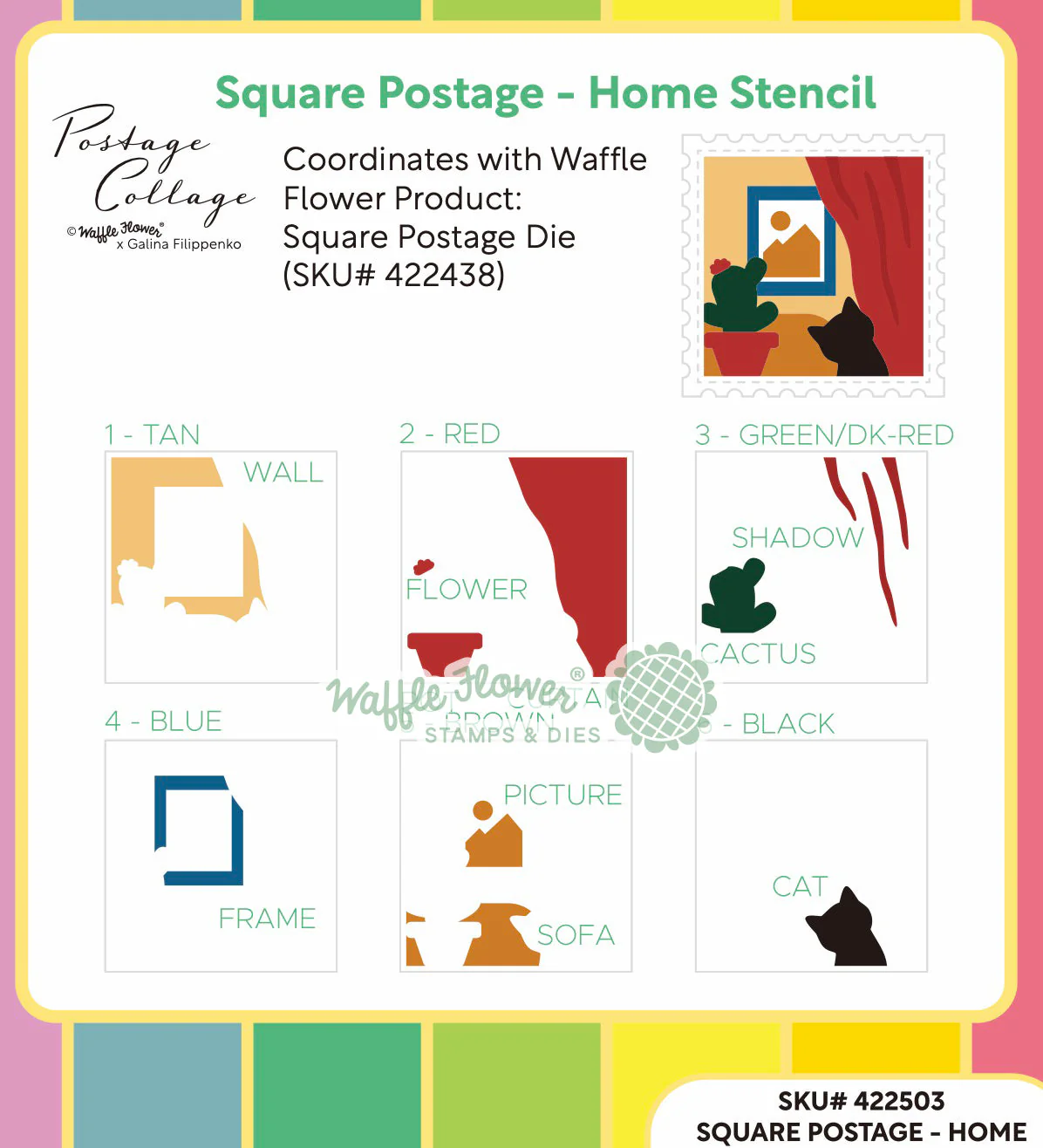 Waffle Flower - Square Collage - Home Stencil