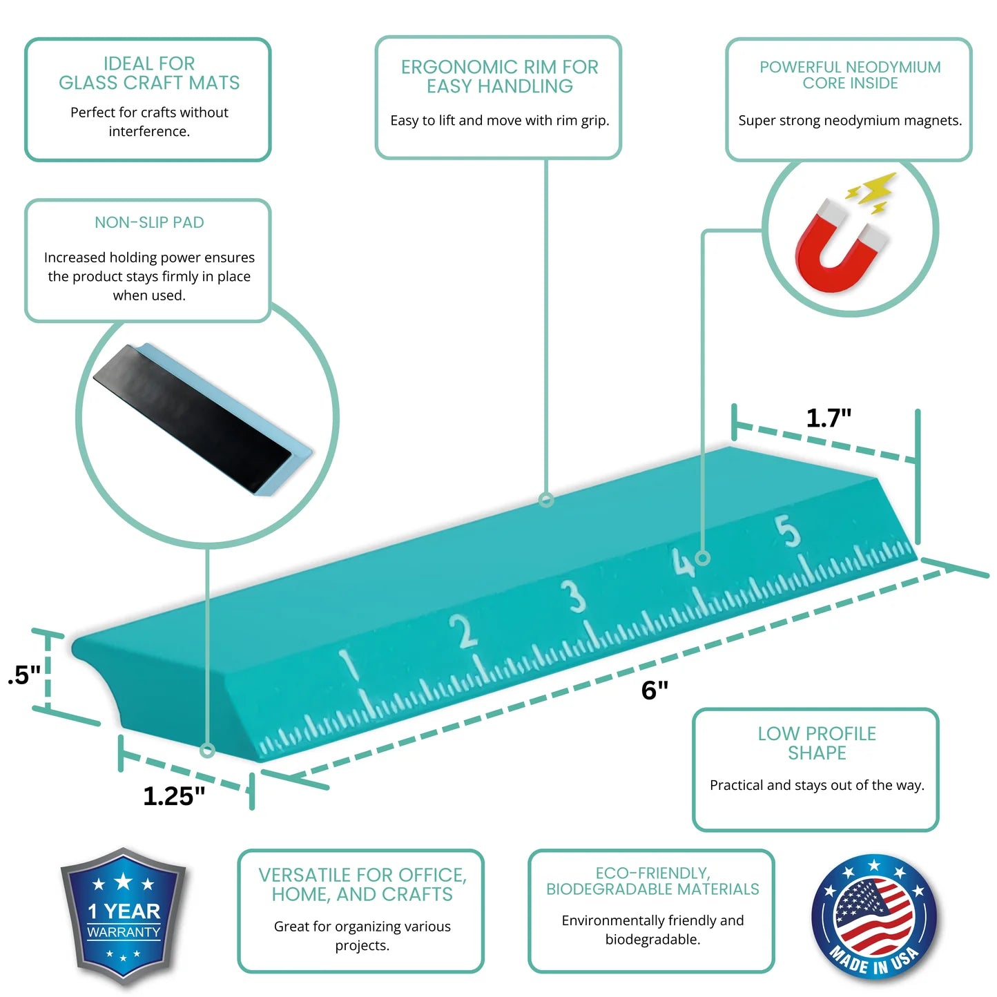 Glassboard Studio - MegaMag Ruler - Seaside Teal